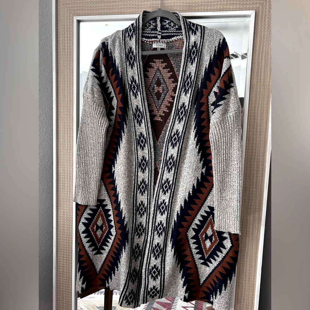 Oceanus at Revolve cardigan sweater - tribal pattern front knit
